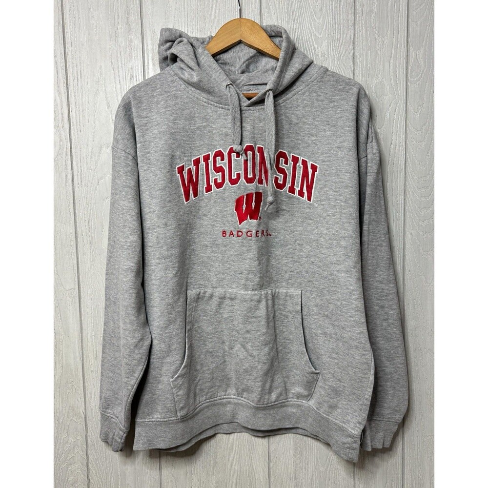 Wisconsin Badgers Gray/Red Pullover Hoodie Sweatshirt TSI Sportswear Large
